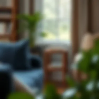 Narrow walnut end table beside a stylish sofa in a cozy reading nook