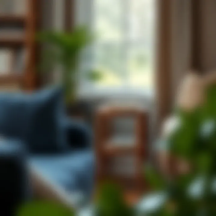 Narrow walnut end table beside a stylish sofa in a cozy reading nook