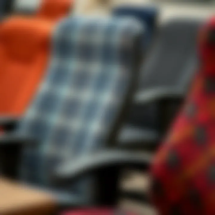 A close-up of various office chair fabric textures showcasing their unique patterns and colors.