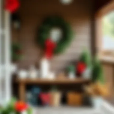 Charming porch shelf adorned with seasonal decorations