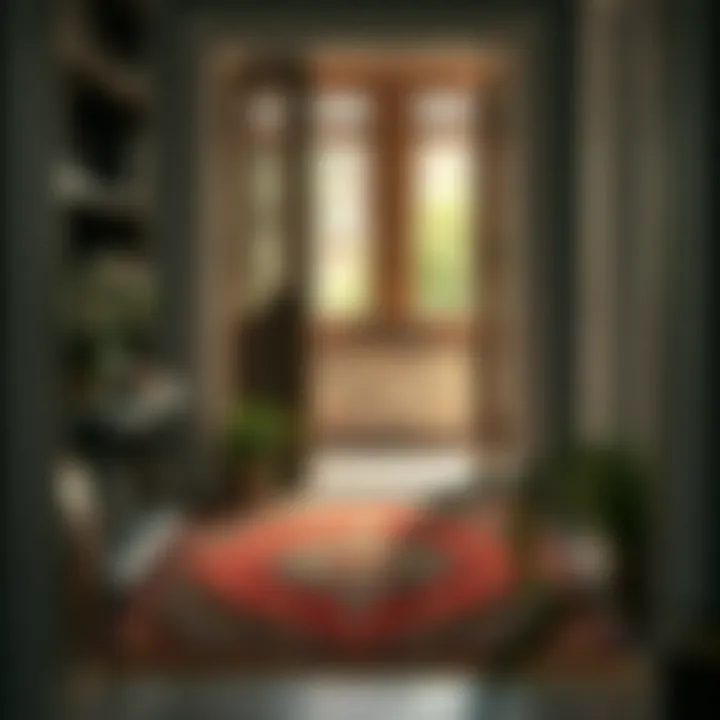 A traditional Persian door mat placed elegantly at the entrance of a home.