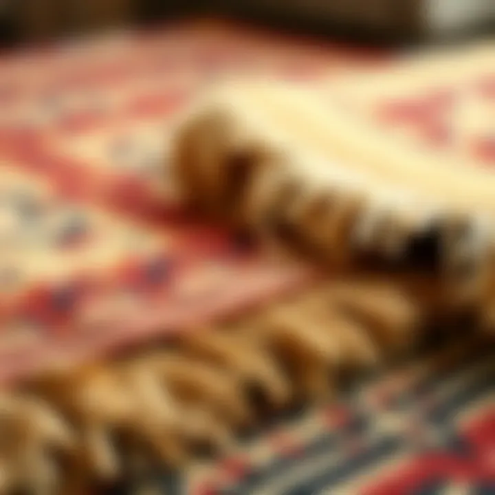 A close-up view of the materials used in Persian door mat production.