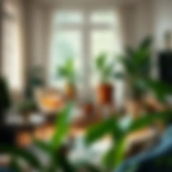 An inviting room with plants enhancing tranquility