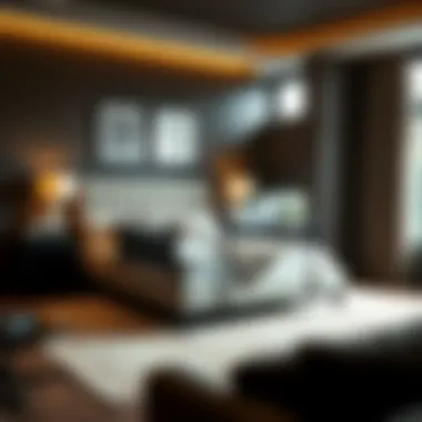 Stylish bedroom with safety bed rails in modern decor