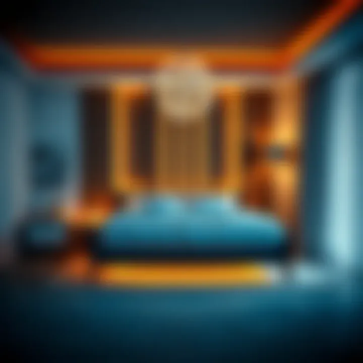 Modern Bedroom Illuminated with LED Artistry Artistic display of LED decorative lights in a modern bedroom