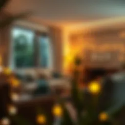 Elegant arrangement of small LED lights in a cozy living room