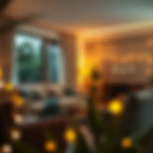 Elegant arrangement of small LED lights in a cozy living room
