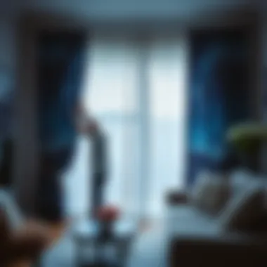 Homeowner installing starry night blackout curtains