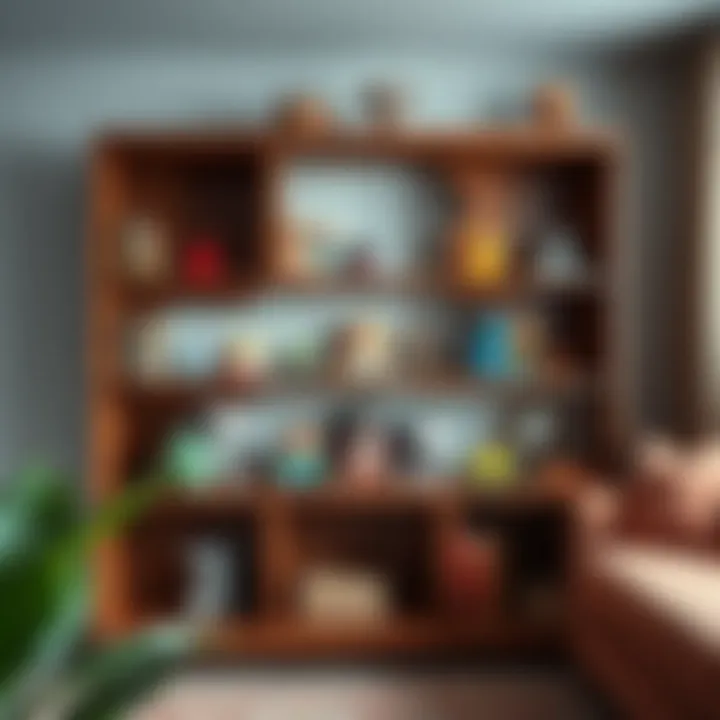 Elegant wooden shelving displaying toys aesthetically