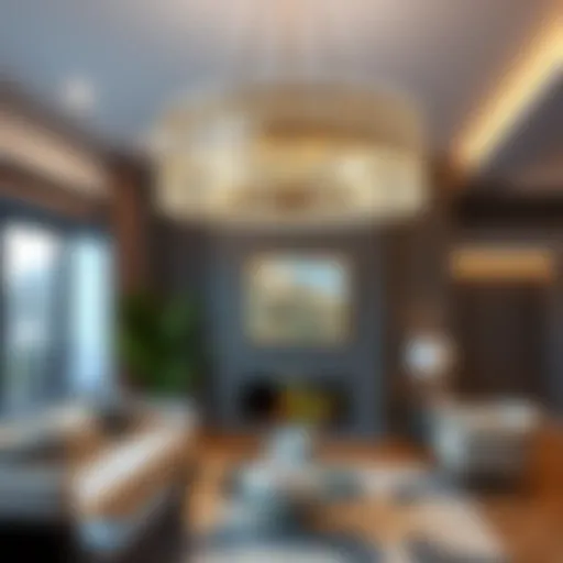 Elegant crystal drum light fixture illuminating a modern living room
