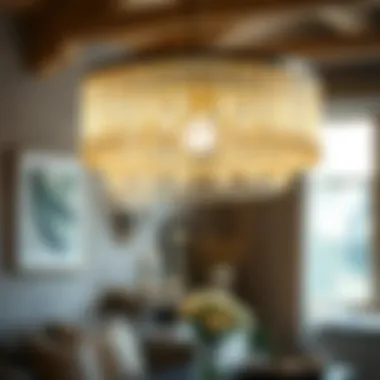 Interior space enhanced by a crystal drum light fixture