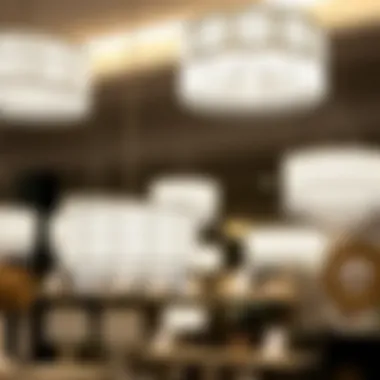 Various styles of crystal drum light fixtures showcased on a display