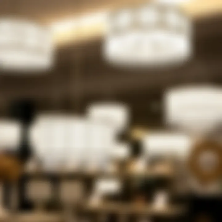 Various styles of crystal drum light fixtures showcased on a display