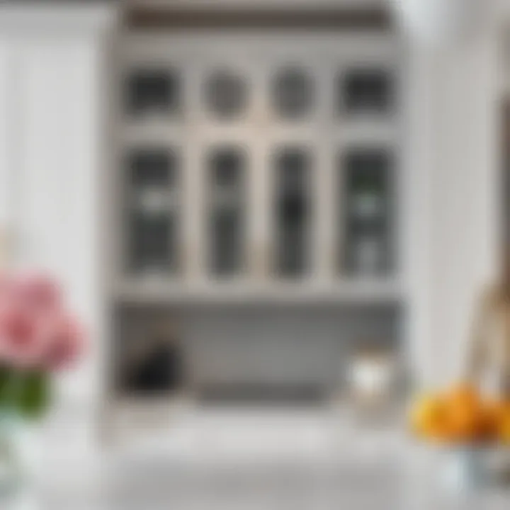 Elegant design of stock upper cabinets featuring glass doors