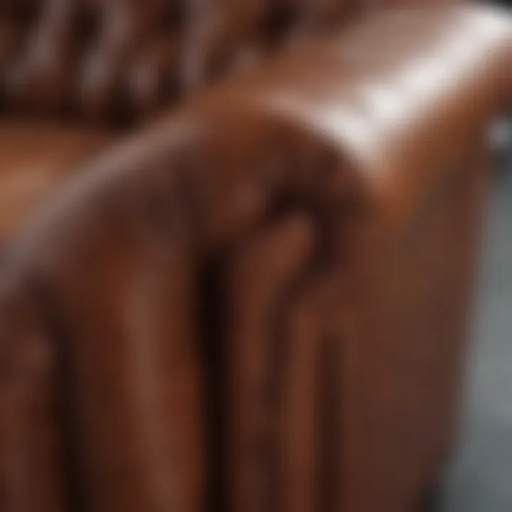 Close-up of high-quality leather upholstery on a chaise sofa