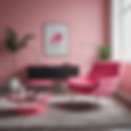 A stylish neon pink chair in a minimalistic living room setting