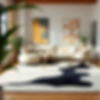 Rug Combination in Stylish Interior A harmonious blend of beige, black, and white rugs in a stylish room