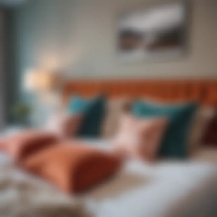 Cozy bedroom setup highlighting color psychology with pillows