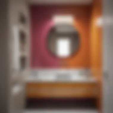 Creative Color and Material Use Creative use of color and materials in a compact bathroom