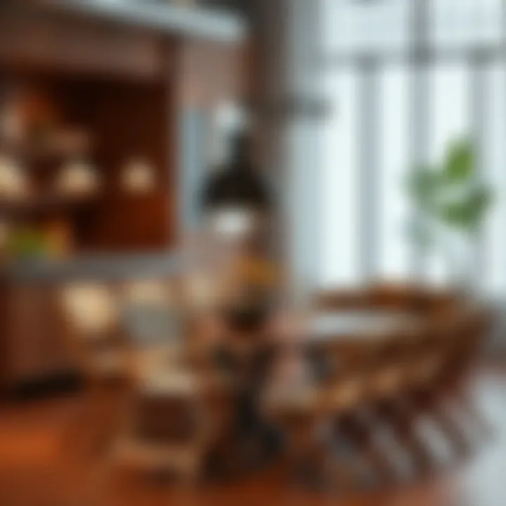 Stylish folding chairs arranged around a dining table