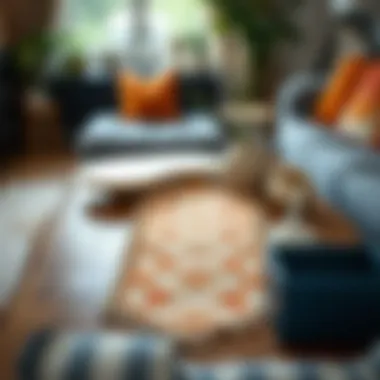 Coffee table runner complementing unique table shape