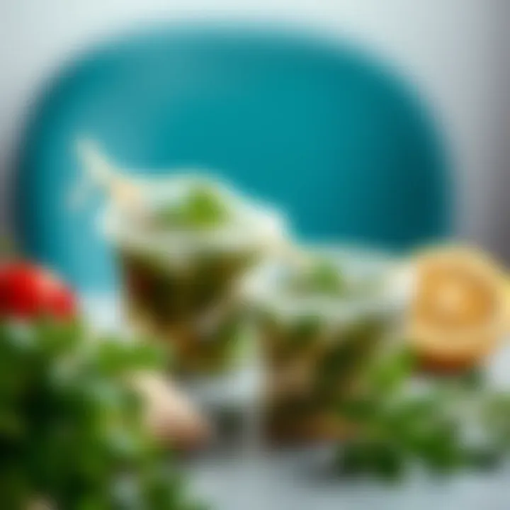 Net bags filled with fresh herbs soaking in water for infusion