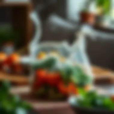 Steam cooking vegetables in a net bag for healthy meals