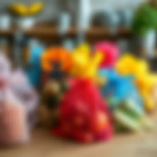 A variety of colorful net bags designed for culinary uses